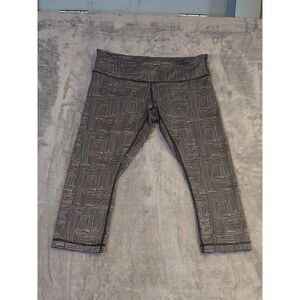 Lululemon Wunder Under Crop Leggings Size 12 Maze Jacquard White Black Geometric